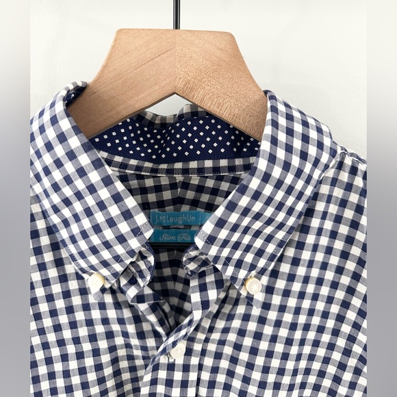 J. McLaughlin Men’s Gingham Slim Fit Shirt Blue Size Medium - Picture 6 of 7